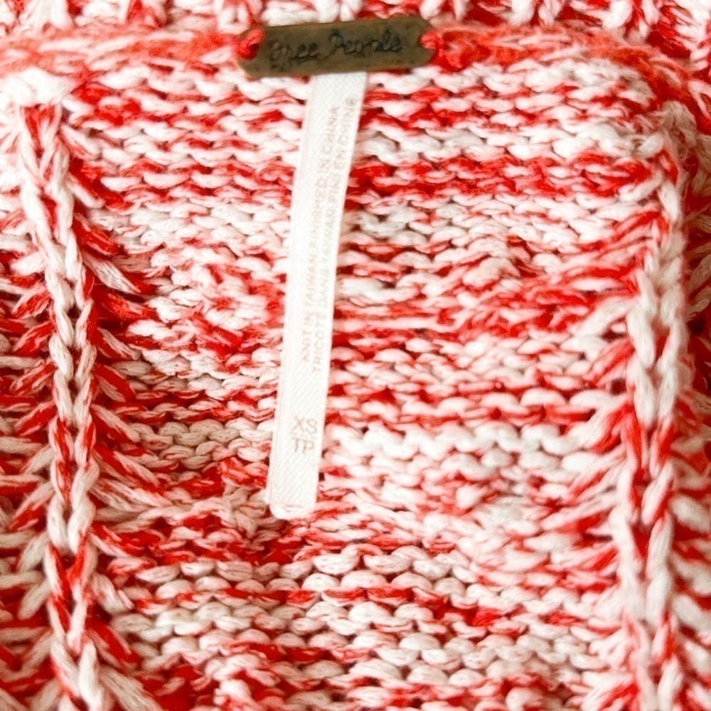 Free People Red | White Marled Cable Knit Sweater - Picture 7 of 7